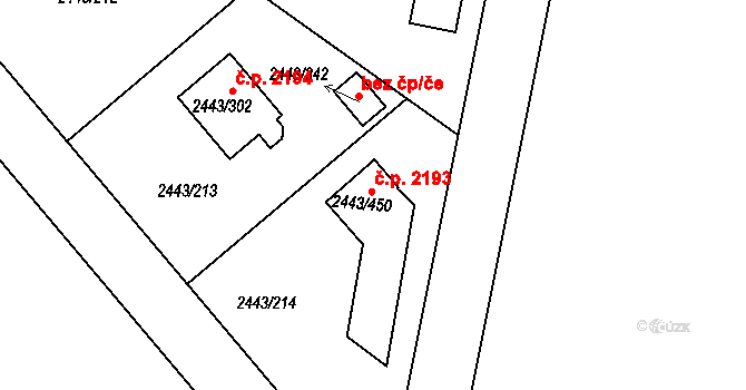Roztoky 2193 na parcele st. 2443/450 v KÚ Roztoky u Prahy, Katastrální mapa
