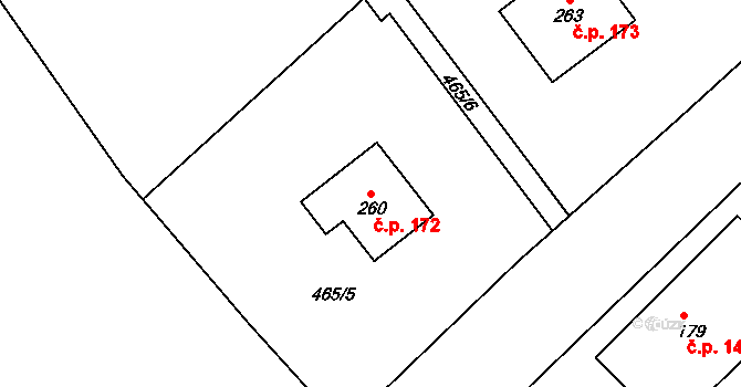 Kruhovka 172, Semechnice na parcele st. 260 v KÚ Semechnice, Katastrální mapa