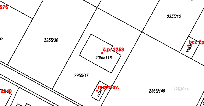 Předměstí 2258, Litoměřice na parcele st. 2355/116 v KÚ Litoměřice, Katastrální mapa