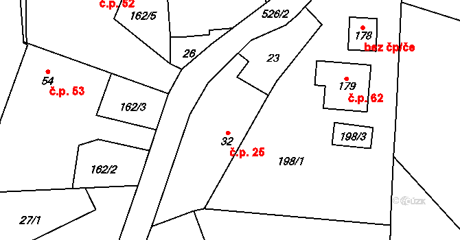 Horní Ostrovec 25, Ostrovec na parcele st. 32 v KÚ Horní Ostrovec, Katastrální mapa