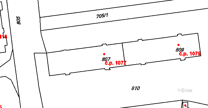 Poruba 1077, Ostrava na parcele st. 807 v KÚ Poruba, Katastrální mapa