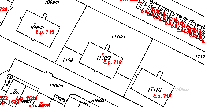 Bystřice nad Pernštejnem 718 na parcele st. 1110/2 v KÚ Bystřice nad Pernštejnem, Katastrální mapa