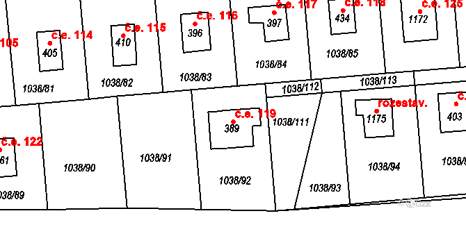 Vlčková 119 na parcele st. 389 v KÚ Vlčková, Katastrální mapa