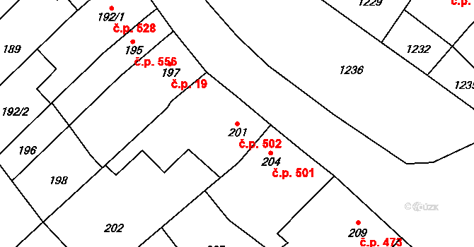 Šitbořice 502 na parcele st. 201 v KÚ Šitbořice, Katastrální mapa