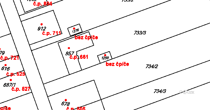 Tlumačov 41519418 na parcele st. 1250 v KÚ Tlumačov na Moravě, Katastrální mapa