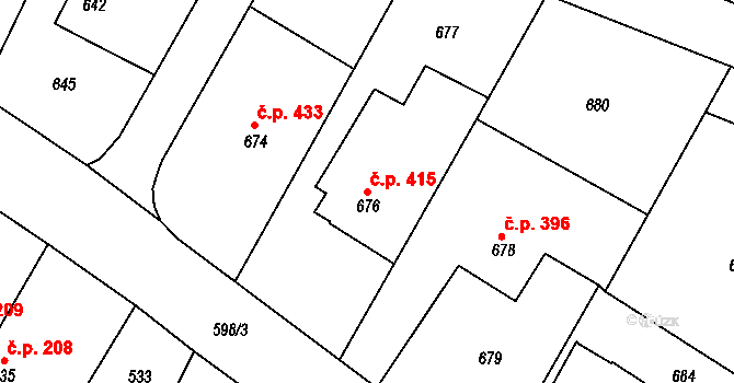 Želechovice nad Dřevnicí 415 na parcele st. 676 v KÚ Želechovice nad Dřevnicí, Katastrální mapa