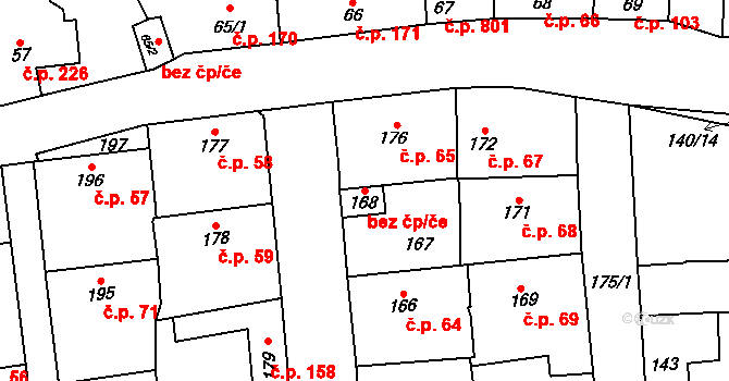Kladno 43388418 na parcele st. 168 v KÚ Motyčín, Katastrální mapa