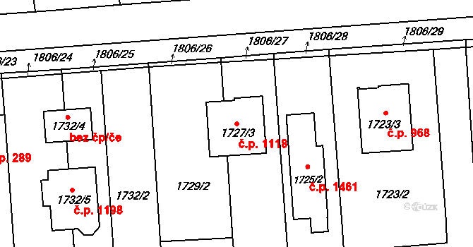 Kylešovice 1118, Opava na parcele st. 1727/3 v KÚ Kylešovice, Katastrální mapa