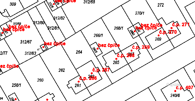 Praha 46820418 na parcele st. 266/2 v KÚ Letňany, Katastrální mapa
