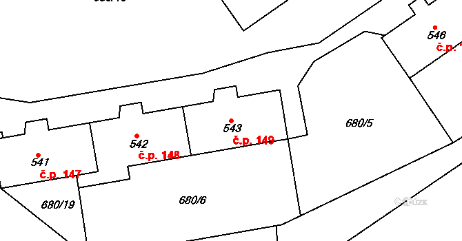 Hamr 149, Litvínov na parcele st. 543 v KÚ Hamr u Litvínova, Katastrální mapa