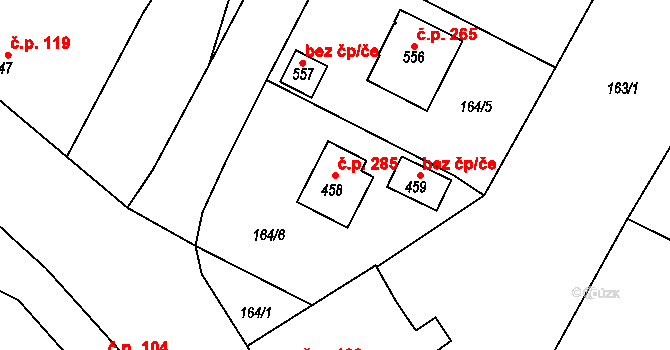 Čimelice 285 na parcele st. 458 v KÚ Čimelice, Katastrální mapa