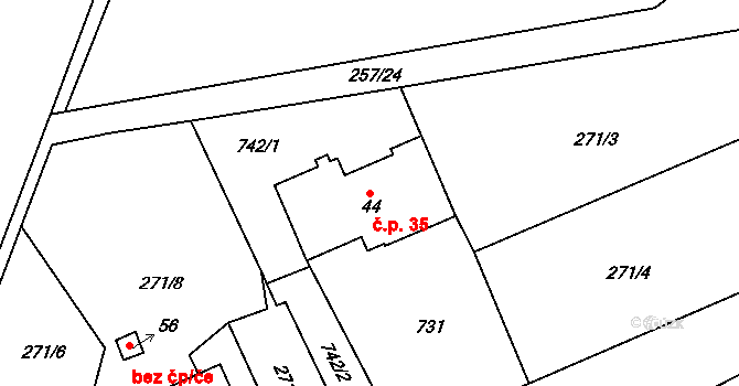 Planá 35, Hromnice na parcele st. 44 v KÚ Planá u Nynic, Katastrální mapa