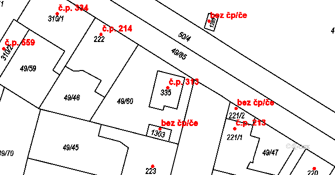 Lobeček 313, Kralupy nad Vltavou na parcele st. 335 v KÚ Lobeček, Katastrální mapa