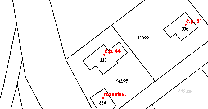 Chlístov 44 na parcele st. 333 v KÚ Chlístov u Benešova, Katastrální mapa