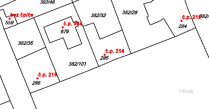 Rudná 214 na parcele st. 285 v KÚ Dušníky u Rudné, Katastrální mapa