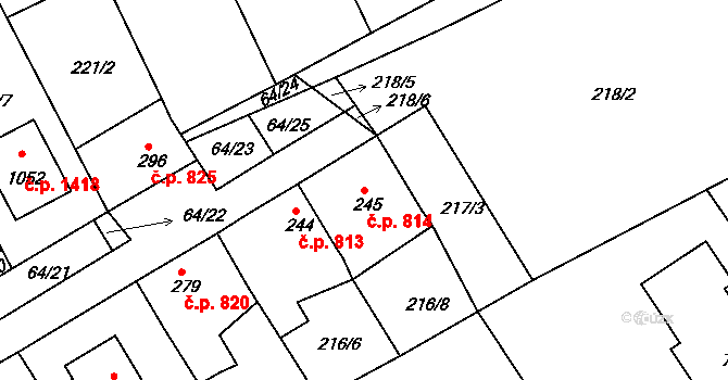 Rudná 814 na parcele st. 245 v KÚ Hořelice, Katastrální mapa
