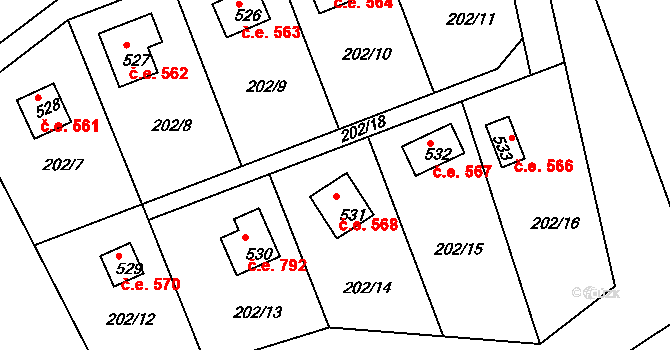 Slapy 568 na parcele st. 531 v KÚ Přestavlky u Slap, Katastrální mapa