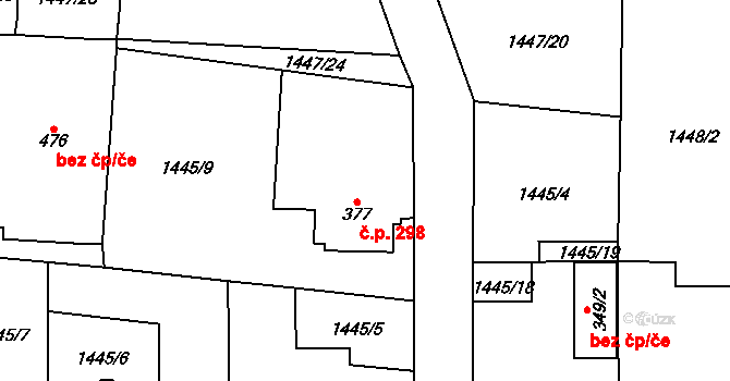 Bělá nad Radbuzou 298 na parcele st. 377 v KÚ Bělá nad Radbuzou, Katastrální mapa