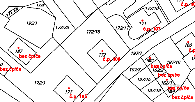 Vejvanov 108 na parcele st. 172 v KÚ Vejvanov, Katastrální mapa