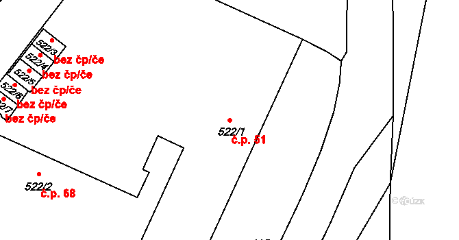 Olivětín 51, Broumov na parcele st. 522/1 v KÚ Broumov, Katastrální mapa