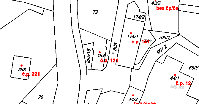 Žďárky 121 na parcele st. 154 v KÚ Žďárky, Katastrální mapa