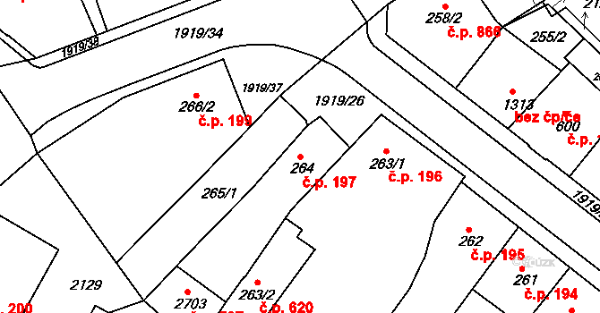 Náchod 197 na parcele st. 264 v KÚ Náchod, Katastrální mapa