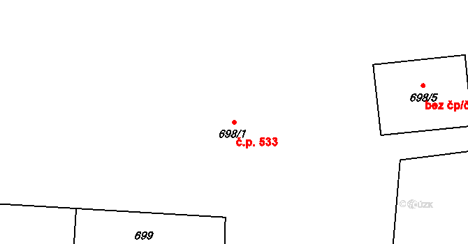 Hronov 533 na parcele st. 698/1 v KÚ Hronov, Katastrální mapa