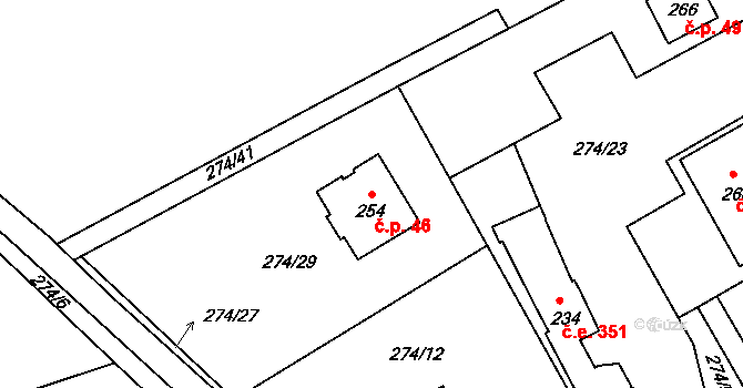 Želevčice 46, Slaný na parcele st. 254 v KÚ Dolín, Katastrální mapa