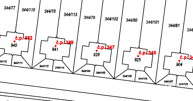 Bašť 347 na parcele st. 928 v KÚ Bašť, Katastrální mapa