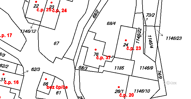 Bošice 37 na parcele st. 76 v KÚ Bošice, Katastrální mapa