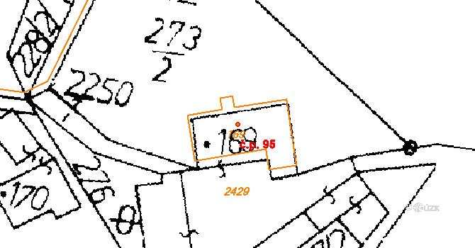 Merboltice 95 na parcele st. 169 v KÚ Merboltice, Katastrální mapa