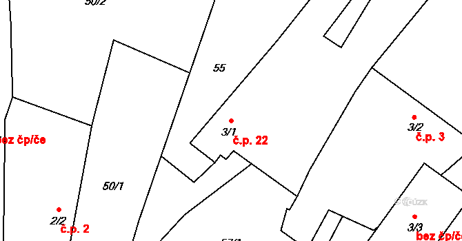 Zmišovice 22, Červená Řečice na parcele st. 3/1 v KÚ Zmišovice, Katastrální mapa