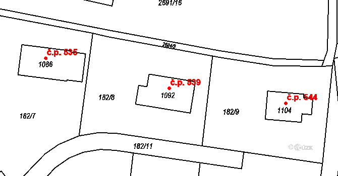 Liptál 539 na parcele st. 1092 v KÚ Liptál, Katastrální mapa