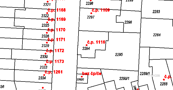 Louny 1116 na parcele st. 2294 v KÚ Louny, Katastrální mapa