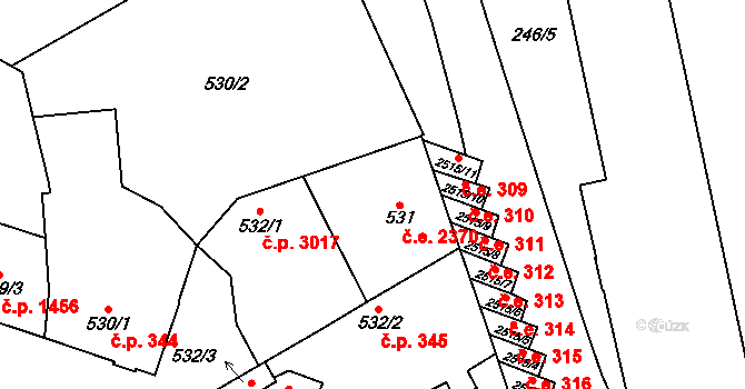 Žatec 2370 na parcele st. 531 v KÚ Žatec, Katastrální mapa