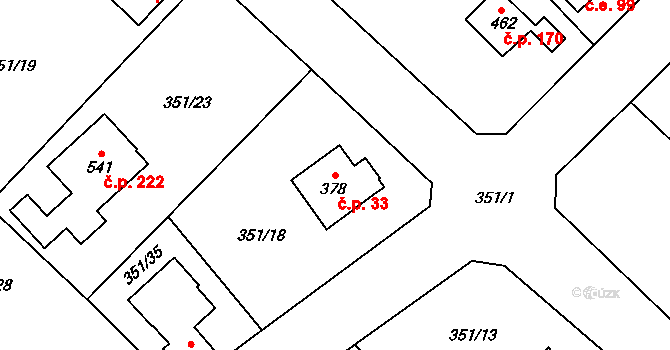 Lipnice nad Sázavou 33 na parcele st. 378 v KÚ Lipnice nad Sázavou, Katastrální mapa