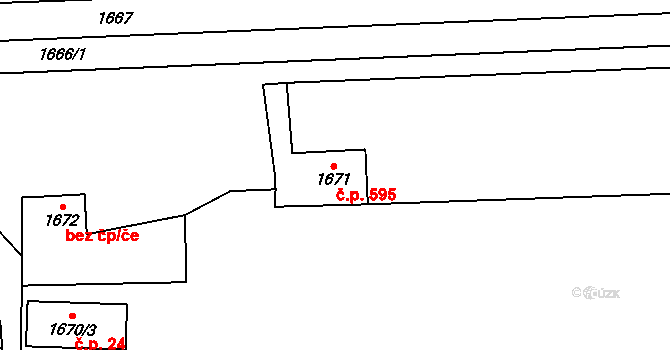 Chotěboř 595 na parcele st. 1671 v KÚ Chotěboř, Katastrální mapa