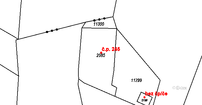 Hrušovany nad Jevišovkou 245 na parcele st. 2085 v KÚ Hrušovany nad Jevišovkou, Katastrální mapa