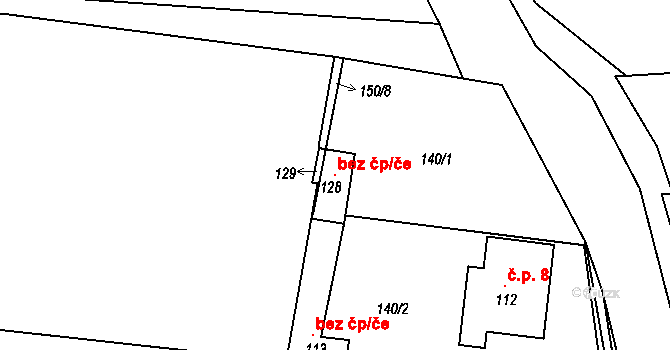 Rosice 107786419 na parcele st. 128 v KÚ Bor u Chroustovic, Katastrální mapa
