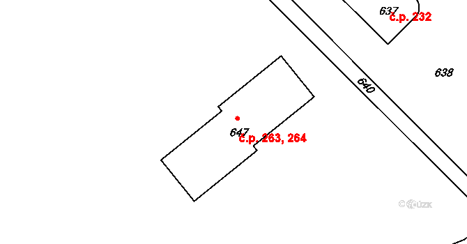 Bělotín 263,264 na parcele st. 647 v KÚ Bělotín, Katastrální mapa