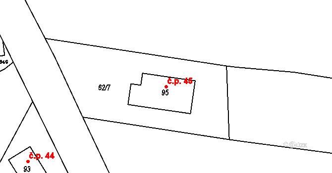 Babín 45, Těmice na parcele st. 95 v KÚ Babín, Katastrální mapa