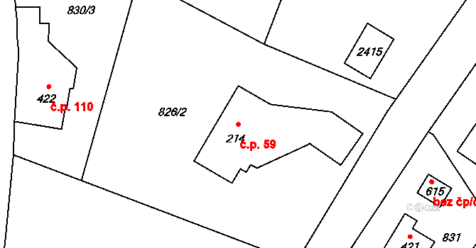 Alšovice 59, Pěnčín na parcele st. 214 v KÚ Alšovice, Katastrální mapa