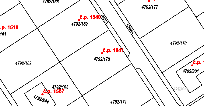 Hustopeče 1541 na parcele st. 4792/170 v KÚ Hustopeče u Brna, Katastrální mapa