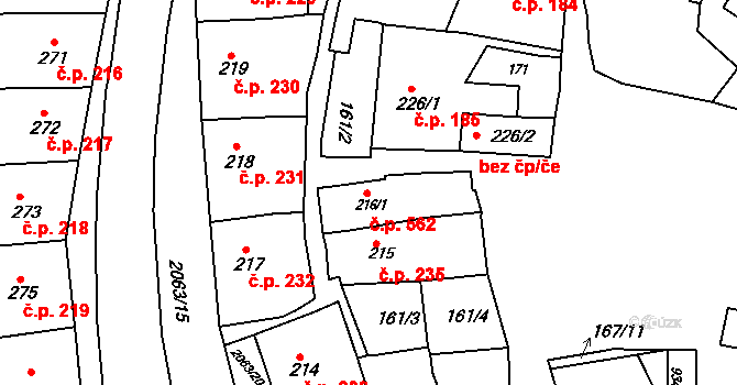 Brtnice 562 na parcele st. 216/1 v KÚ Brtnice, Katastrální mapa