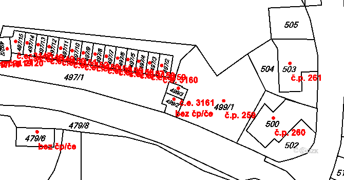 Jihlava 3161 na parcele st. 499/3 v KÚ Jihlava, Katastrální mapa