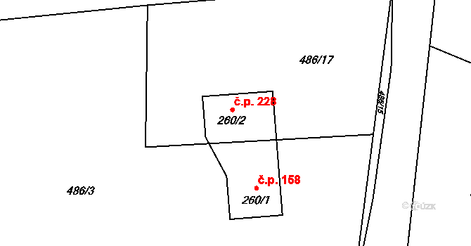 Guty 228, Třinec na parcele st. 260/2 v KÚ Guty, Katastrální mapa