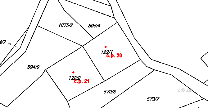 Petrovice 20, Jablonné v Podještědí na parcele st. 122/1 v KÚ Petrovice v Lužických horách, Katastrální mapa