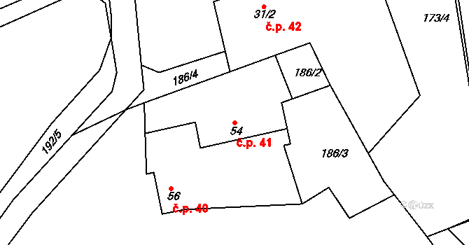 Neratov 41 na parcele st. 54 v KÚ Neratov, Katastrální mapa