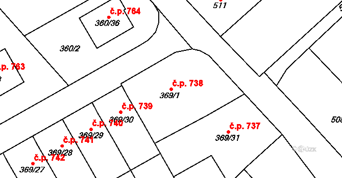 Hovorany 738 na parcele st. 369/1 v KÚ Hovorany, Katastrální mapa