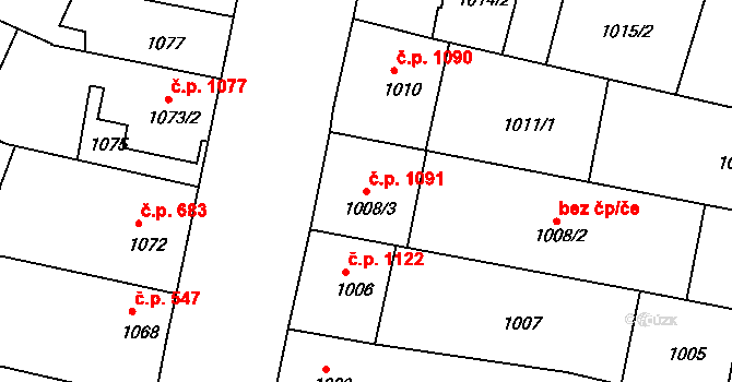 Rohatec 1091 na parcele st. 1008/3 v KÚ Rohatec, Katastrální mapa